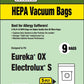 CLEAN OBSESSED EUREKA TYPE OX, ELECTROLUX TYPE S, HEPA BAGS, 9 PK