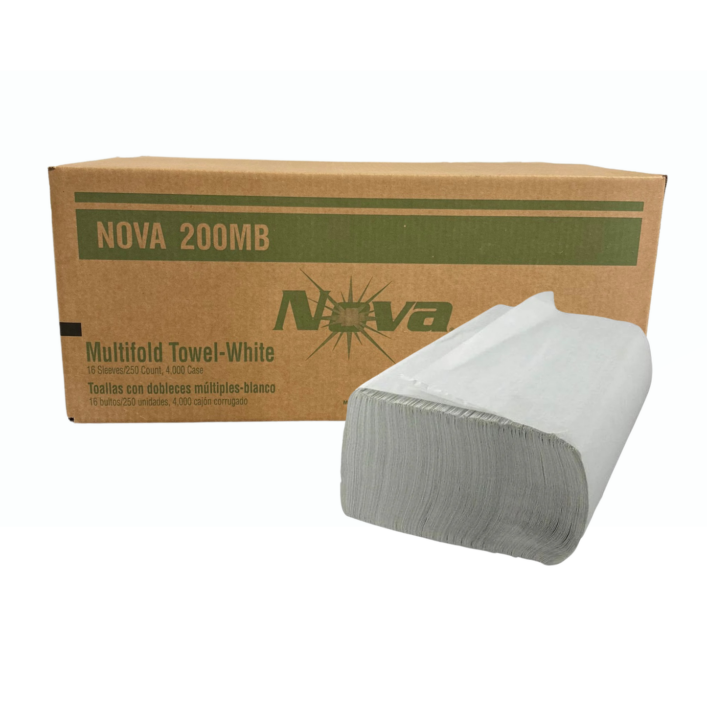 Nova 200MB - White Multifold Towel 16 Sleeves/250 count - 4000/cs